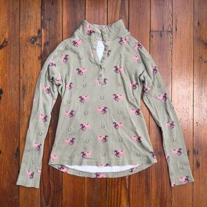 City Streets Olive and Pink Equestrian Print Long Sleeve Top